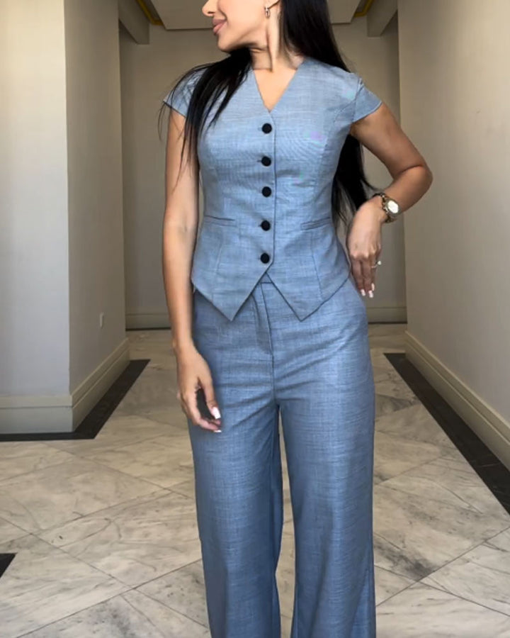 Commuter V-Neck Top & Pants Two-Piece Set