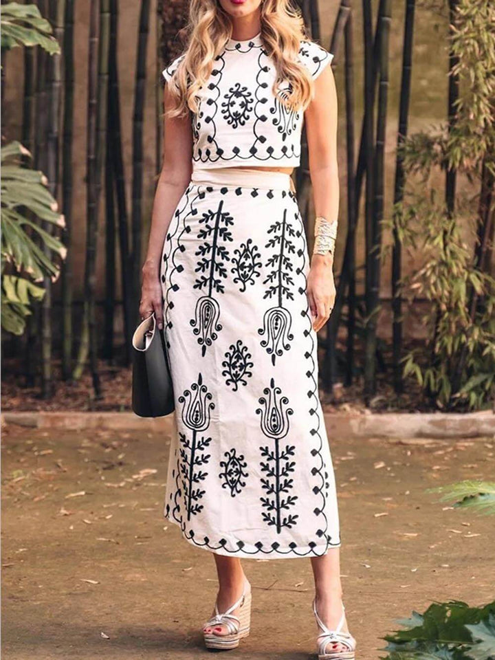 Ethnic Print Crop Top Set