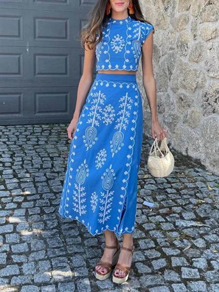 Ethnic Print Crop Top Set