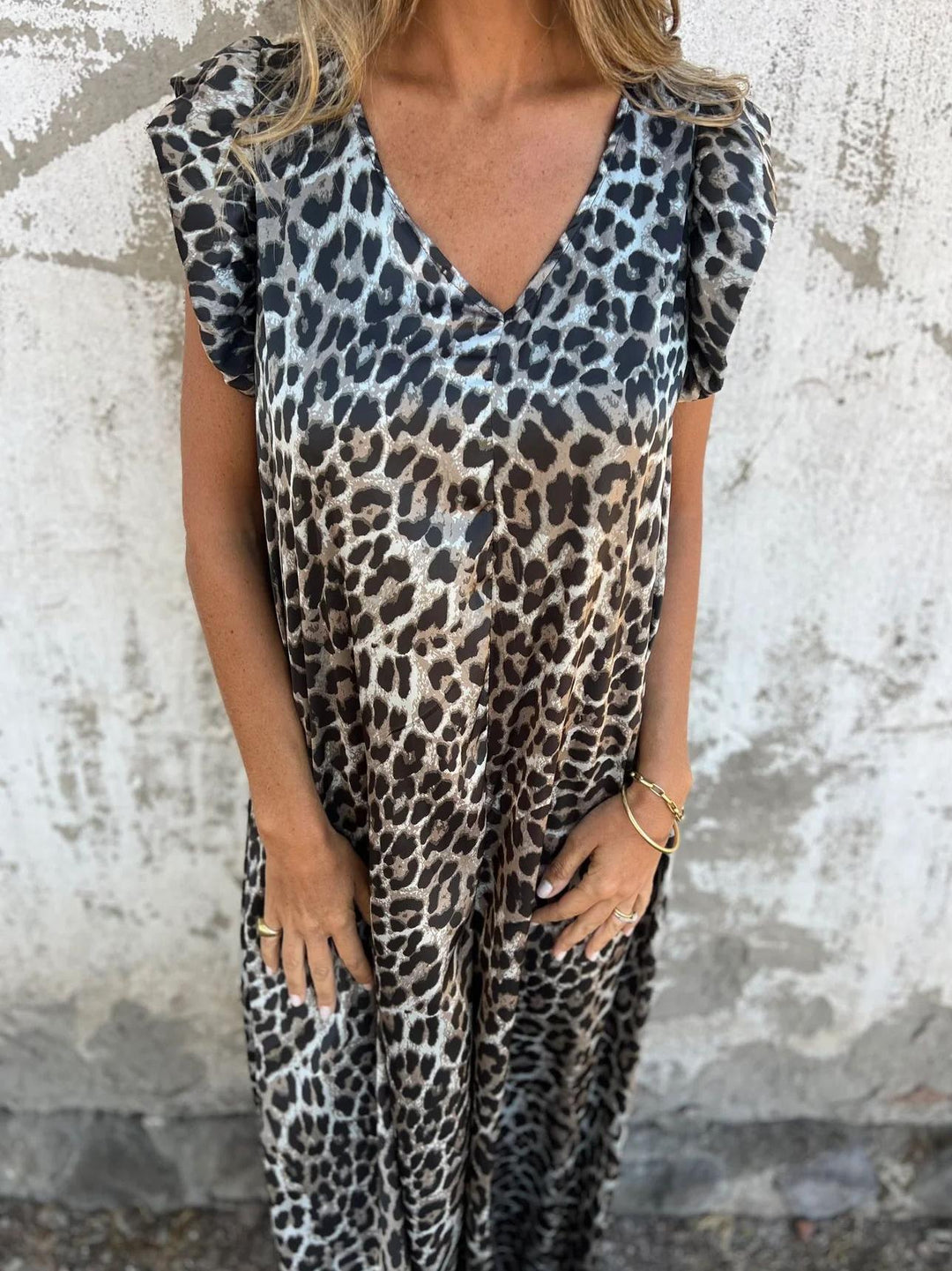 Leopard Print V-Neck Dress