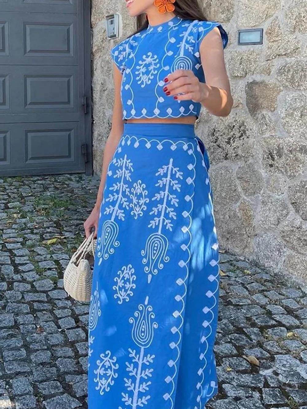 Ethnic Print Crop Top Set