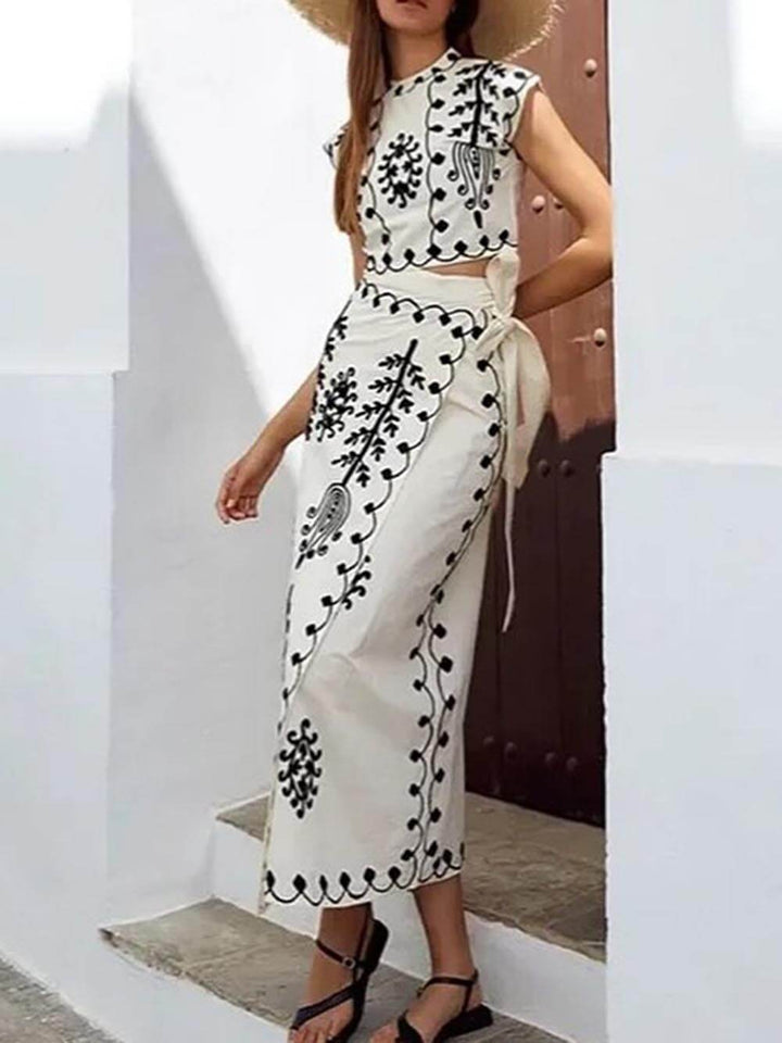 Ethnic Print Crop Top Set
