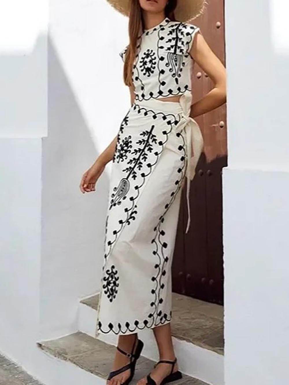 Ethnic Print Crop Top Set