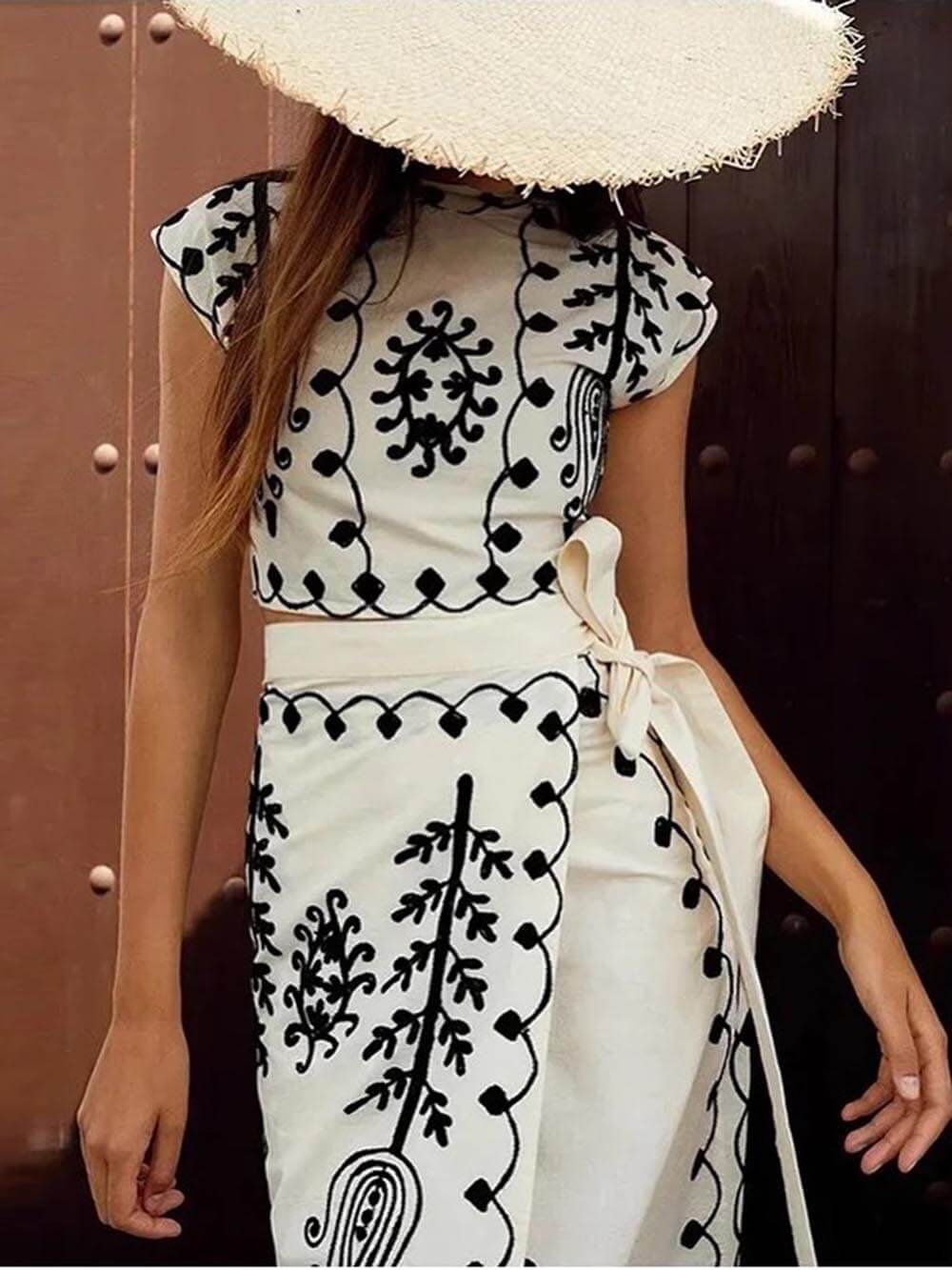 Ethnic Print Crop Top Set