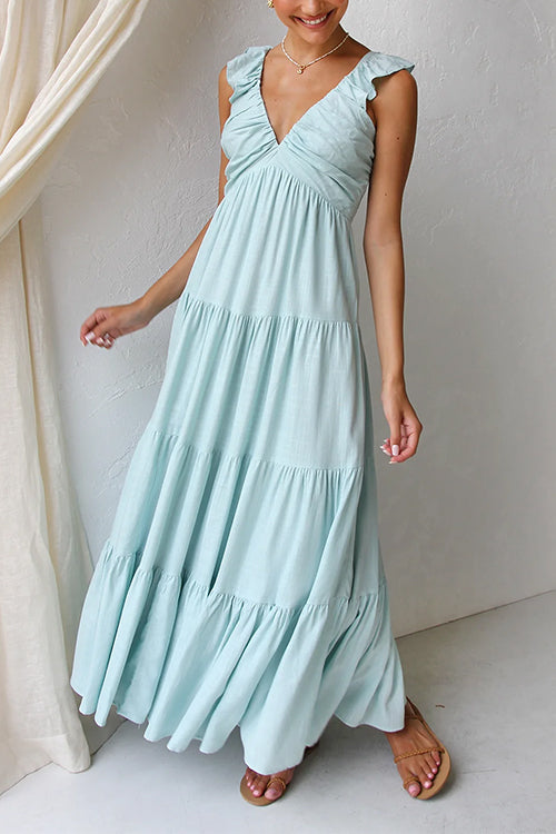 Lumina V Neck Linen Maxi Dress