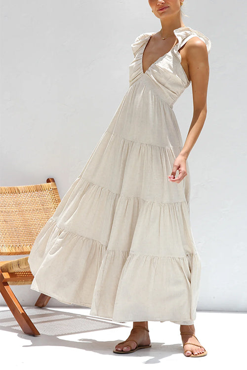 Lumina V Neck Linen Maxi Dress