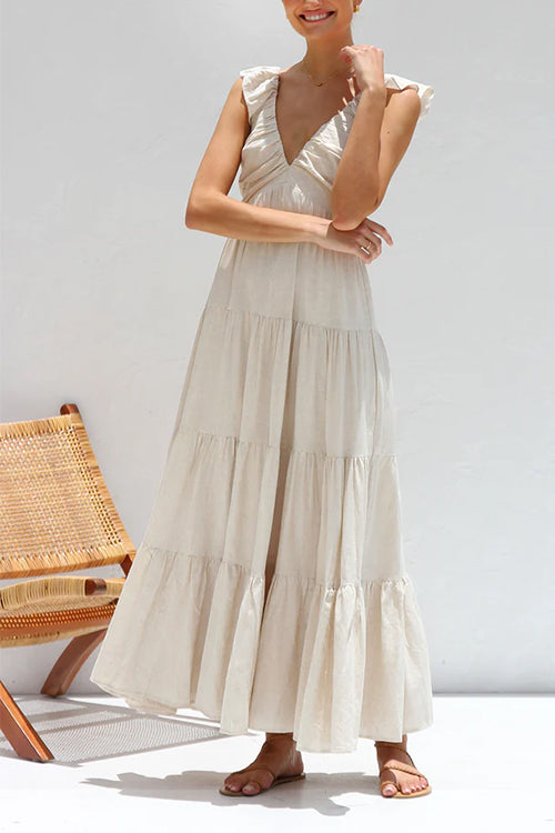 Lumina V Neck Linen Maxi Dress