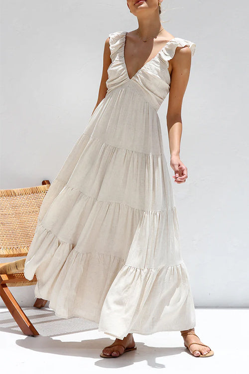 Lumina V Neck Linen Maxi Dress