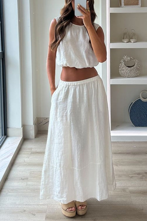 Sleeveless Crop Top Cotton Linen Set