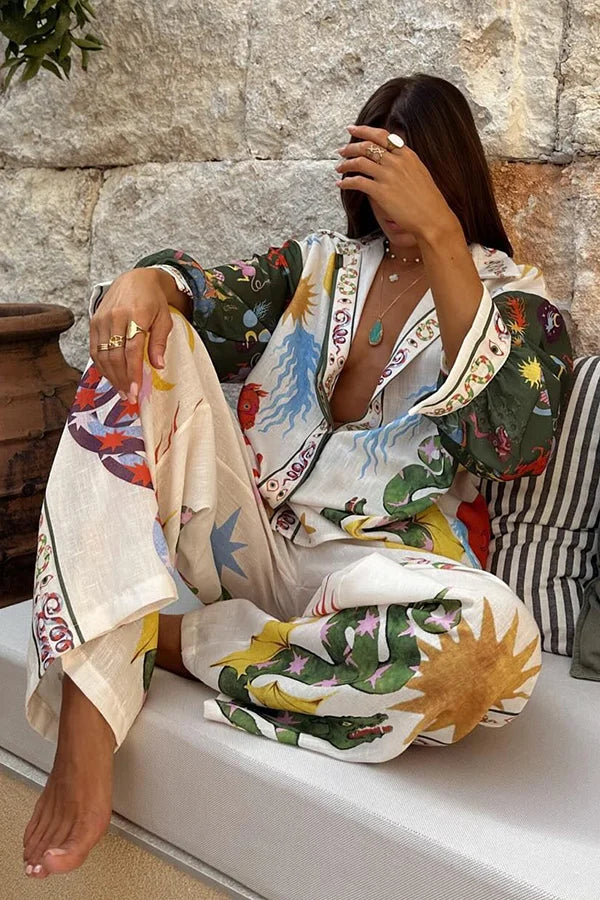 Bohemian Shirt and Elastic Waist Pants Set