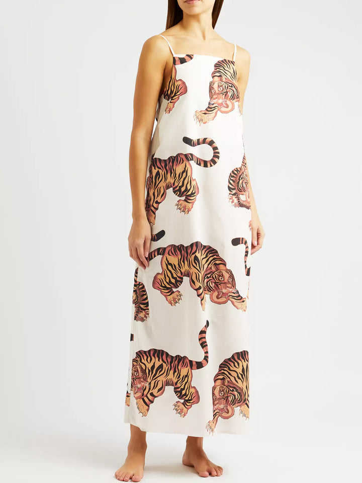 Shoulder Strap Square Neck Dress - Tiger