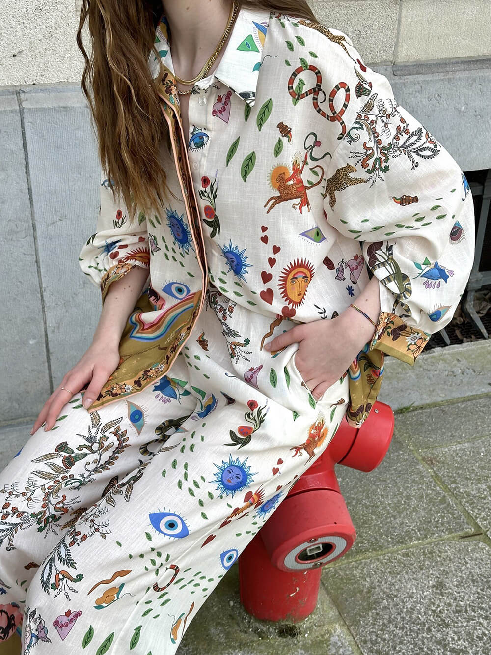 Featured Ethnic Print Loose Oversized Shirt