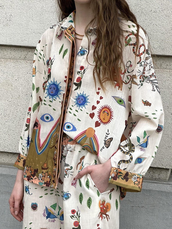 Featured Ethnic Print Loose Oversized Shirt