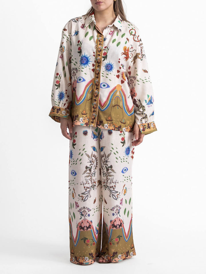 Featured Ethnic Print Loose Oversized Shirt