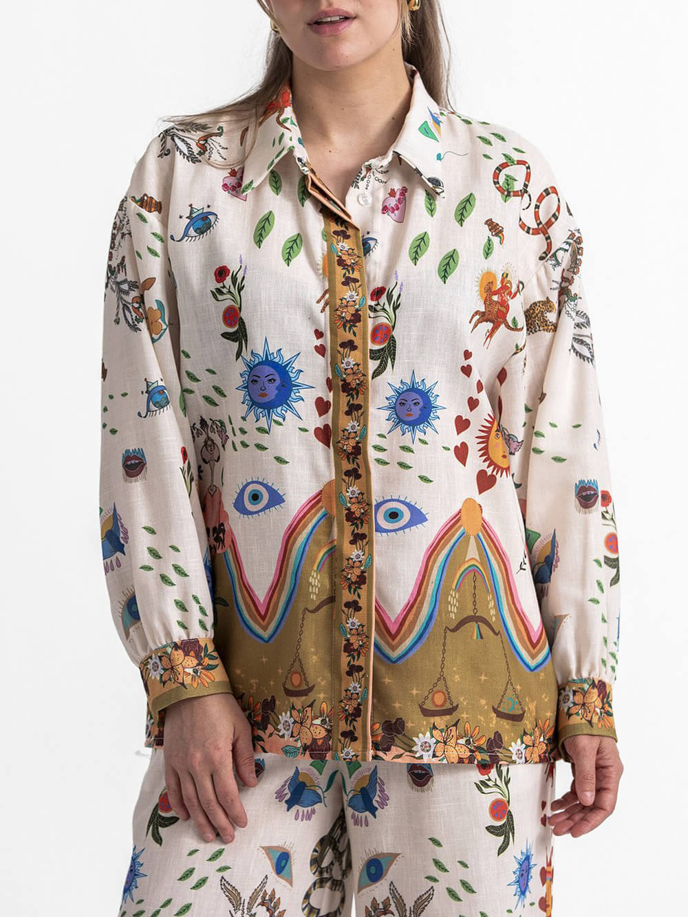 Featured Ethnic Print Loose Oversized Shirt
