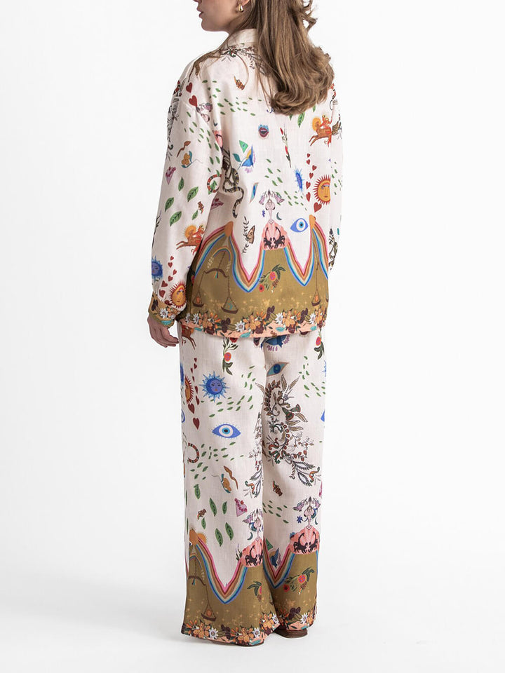 Featured Ethnic Print Loose Oversized Shirt