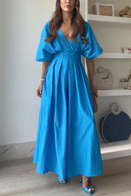 Elegant V Neck High Waist Maxi Dress