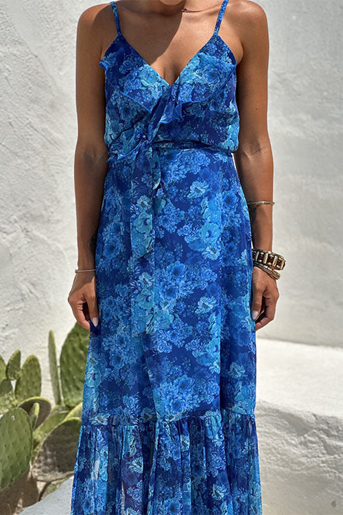 V Neck Floral Wrap Cami Dress