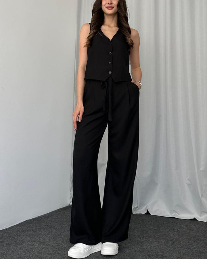 Solid color casual vest two-piece set