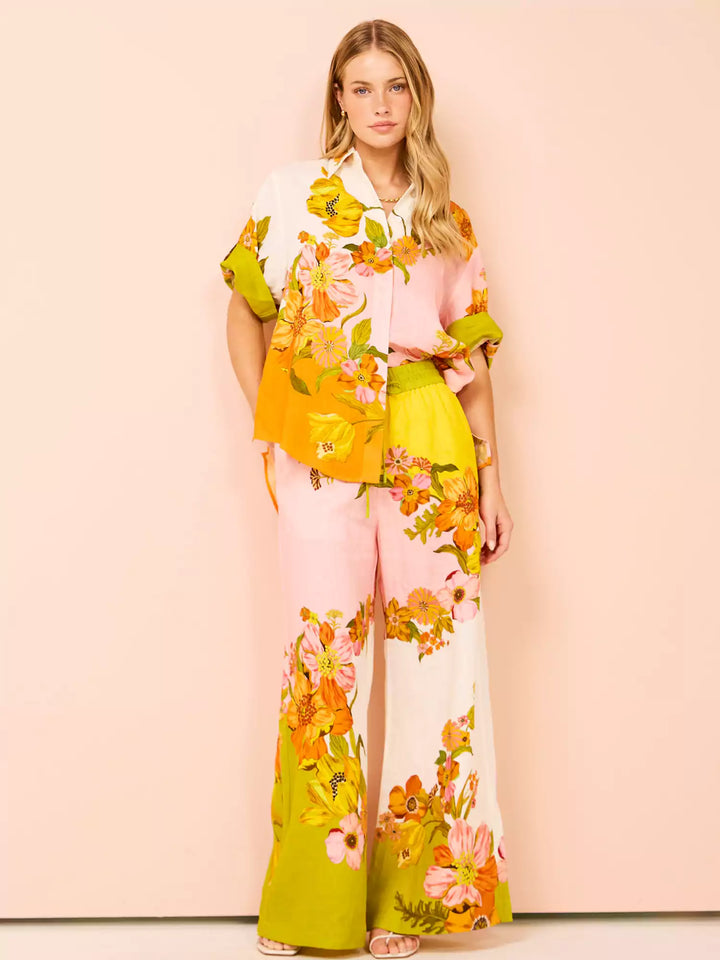 Unique Print Wide Leg Pants Set