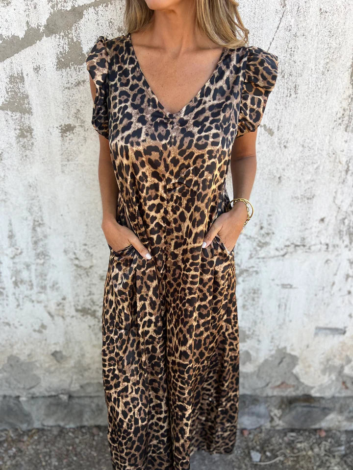 Leopard Print V-Neck Dress