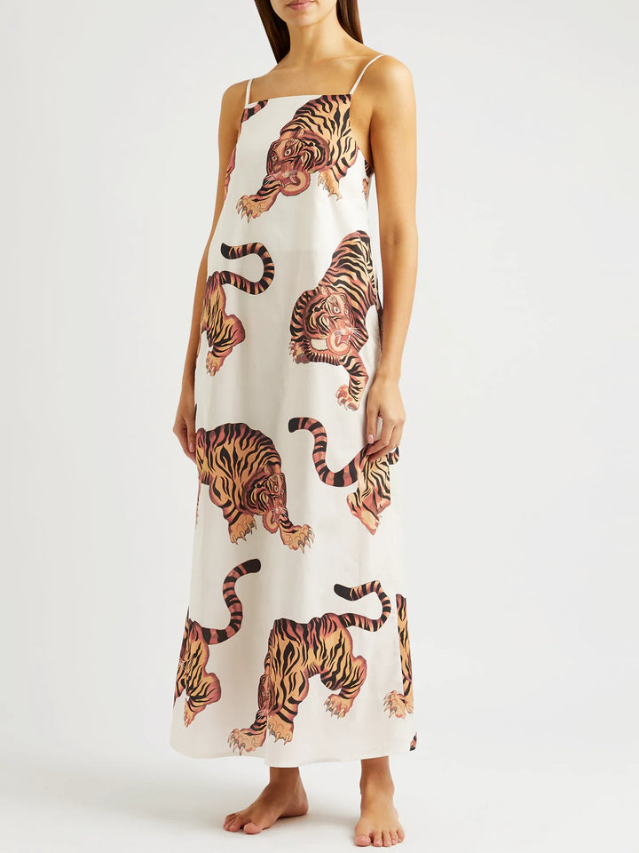 Shoulder Strap Square Neck Dress - Tiger