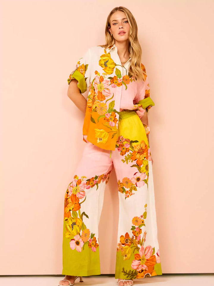 Unique Print Wide Leg Pants Set