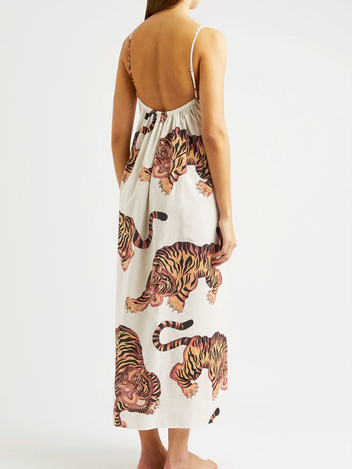 Shoulder Strap Square Neck Dress - Tiger