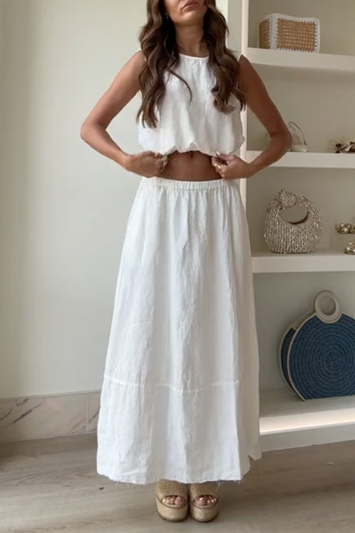 Sleeveless Crop Top Cotton Linen Set