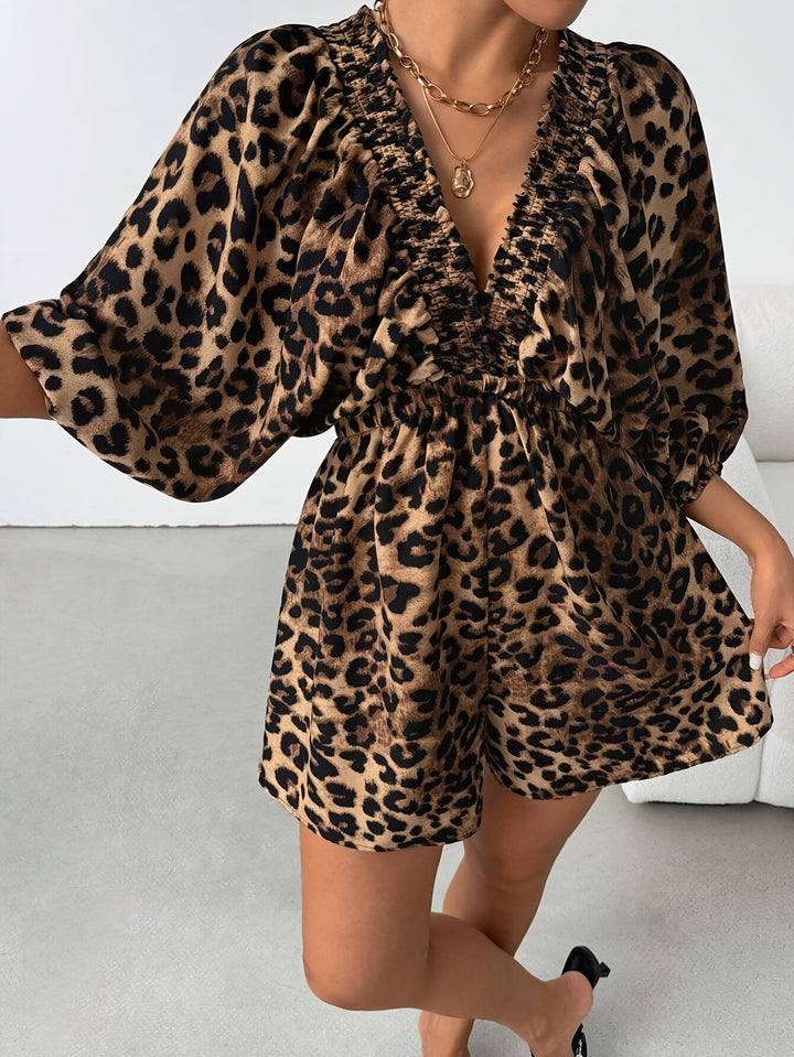 Chic Leopard Print V-Neck Jumpsuit