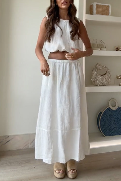 Sleeveless Crop Top Cotton Linen Set