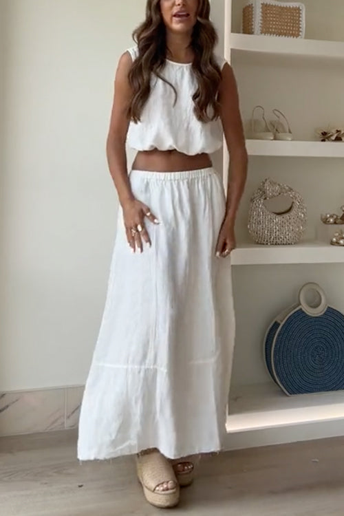 Sleeveless Crop Top Cotton Linen Set