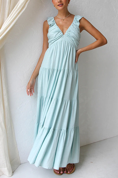 Lumina V Neck Linen Maxi Dress