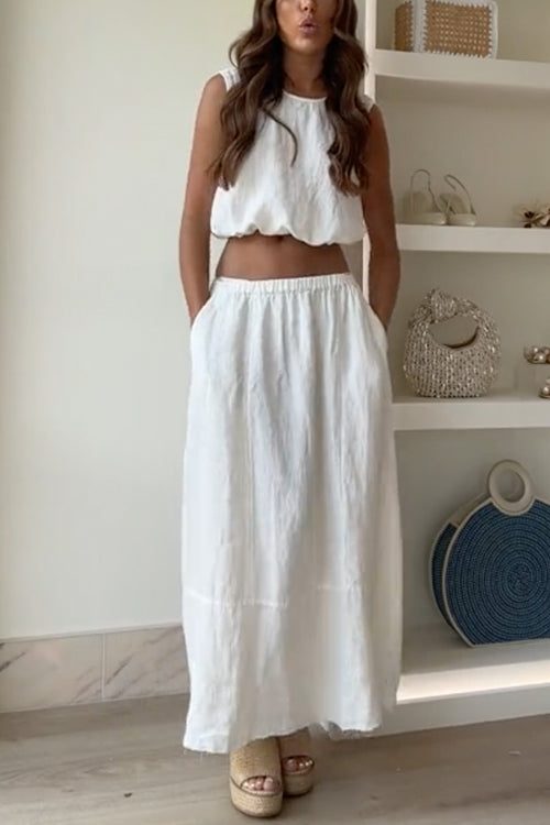 Sleeveless Crop Top Cotton Linen Set