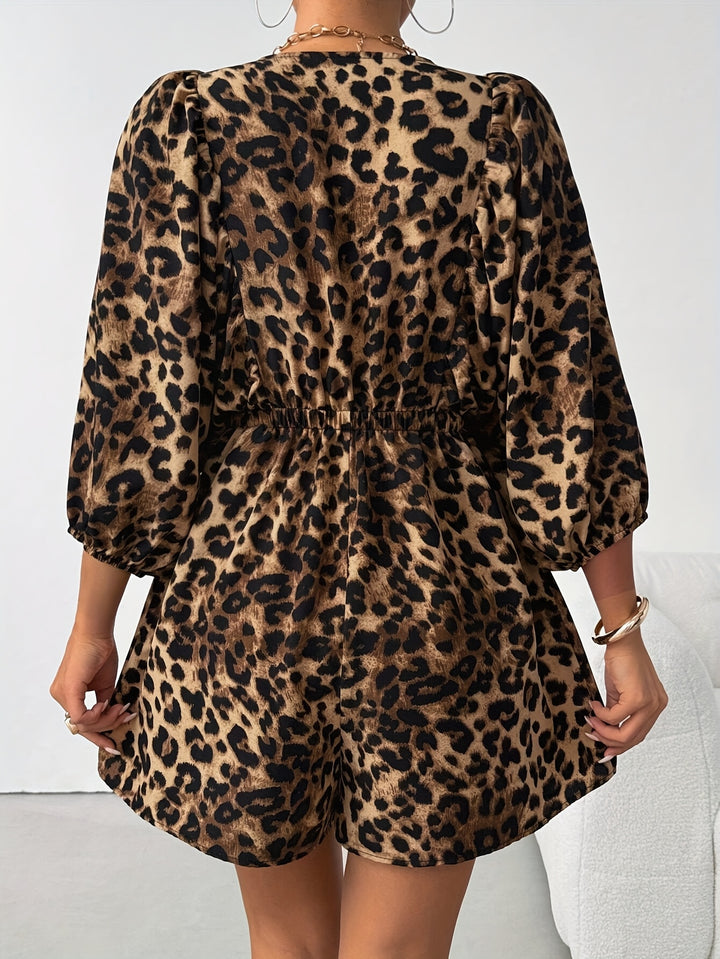 Chic Leopard Print V-Neck Jumpsuit