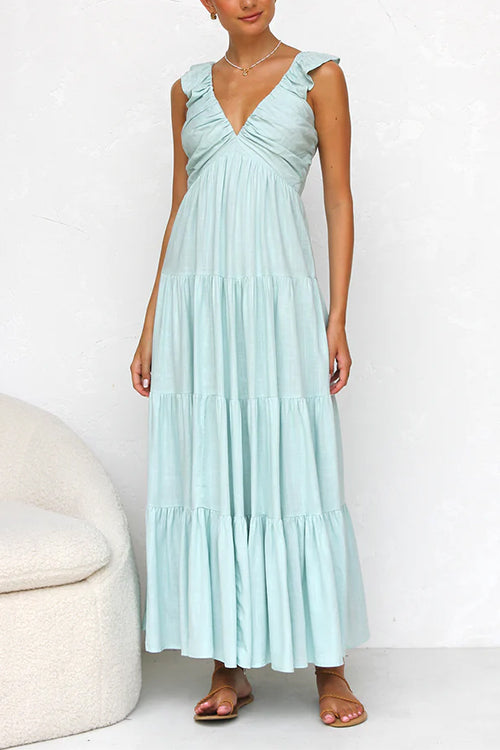 Lumina V Neck Linen Maxi Dress