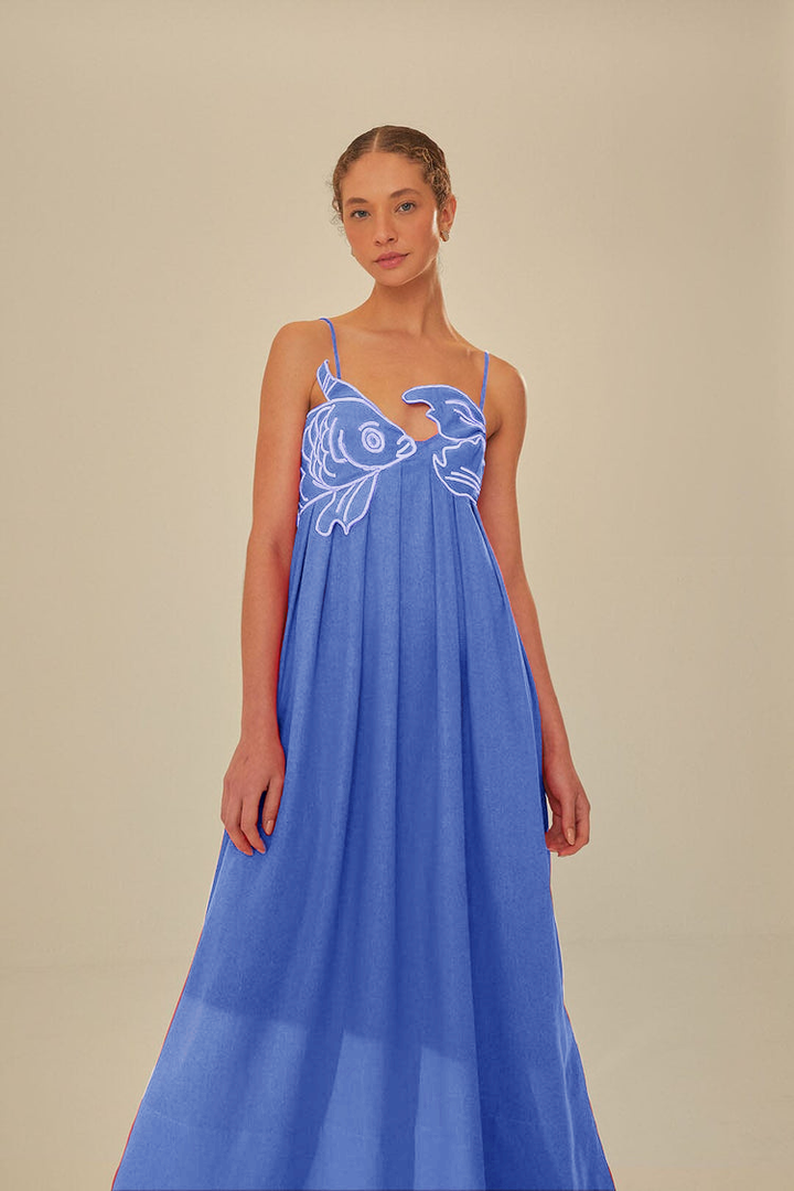 Fish Top Linen Blend Maxi Dress