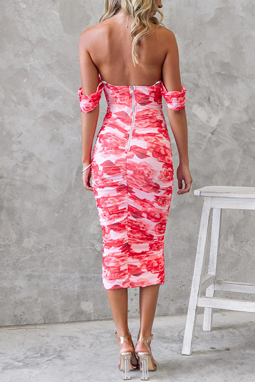 Off Shoulder Floral Midi Dress
