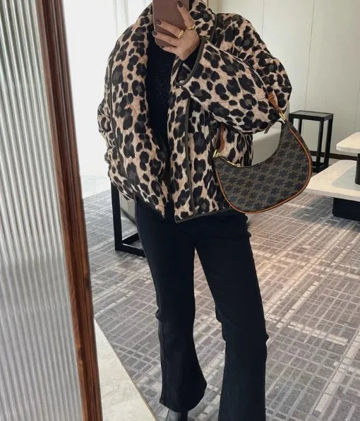 Padded Jacket with Leopard Print