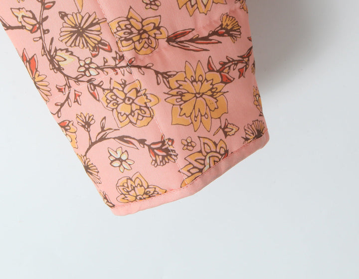 Jacket with patchwork and floral print and standing collar