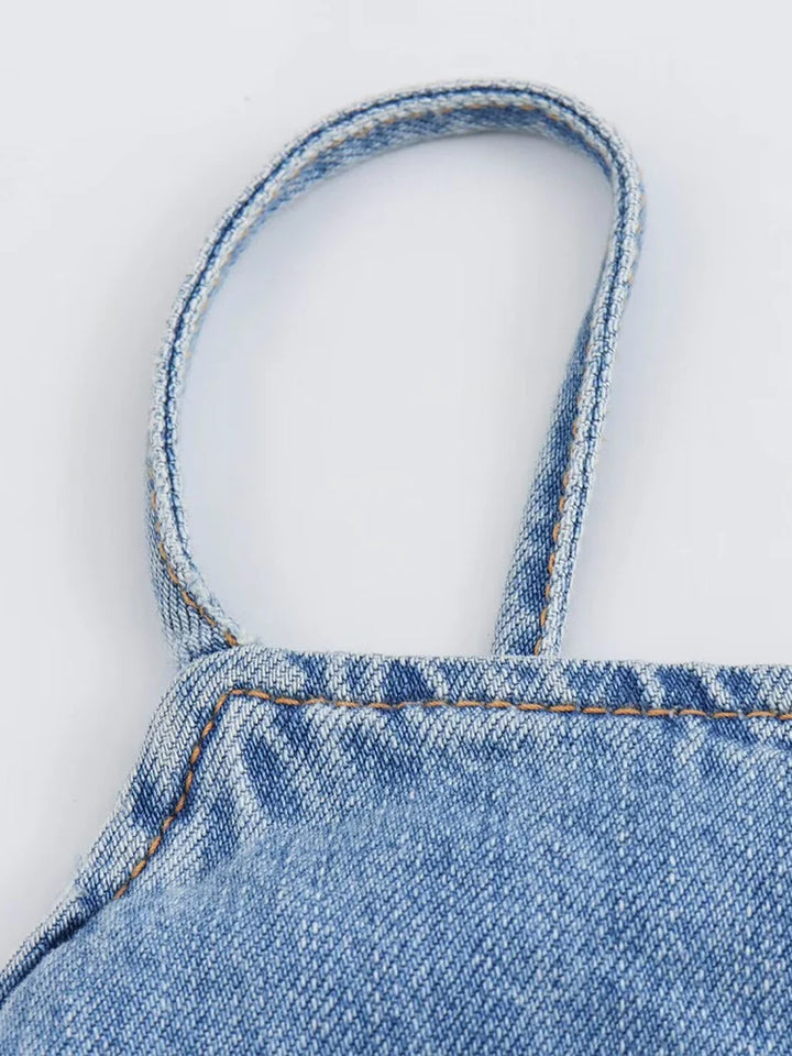 Backless Denim Strap Jumpsuit