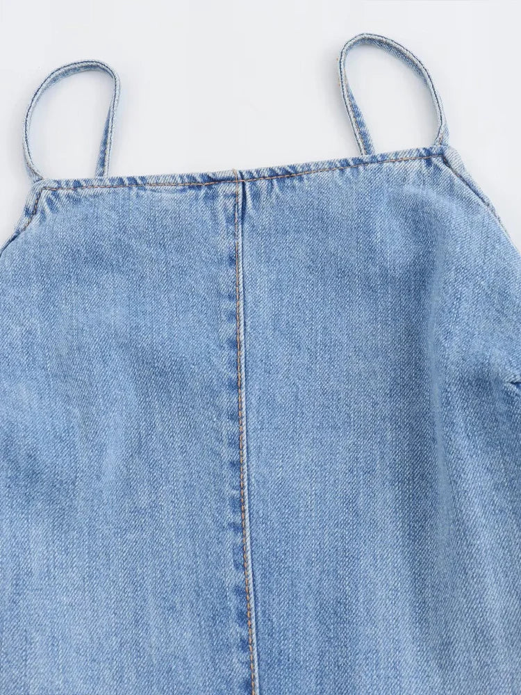 Backless Denim Strap Jumpsuit