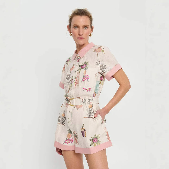 Printed Linen Shirt Romper