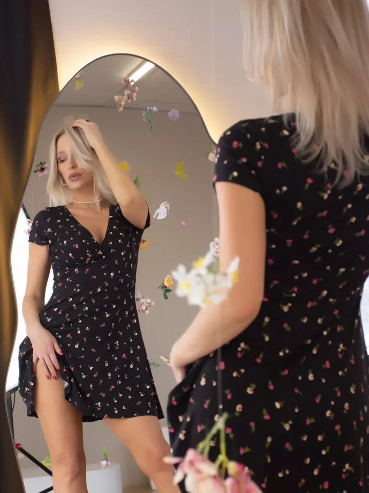 Boho Floral Print Dress Leopard Dress