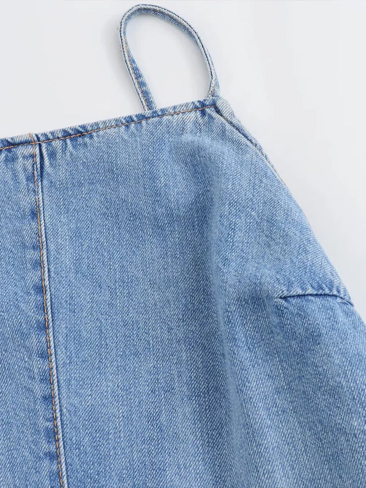 Backless Denim Strap Jumpsuit