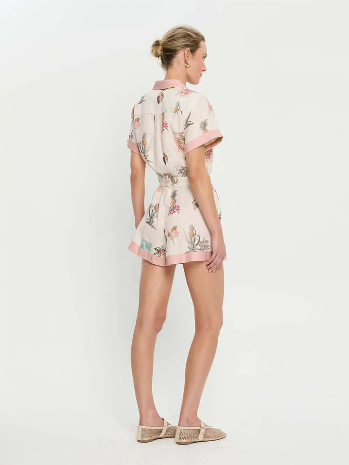 Printed Linen Shirt Romper