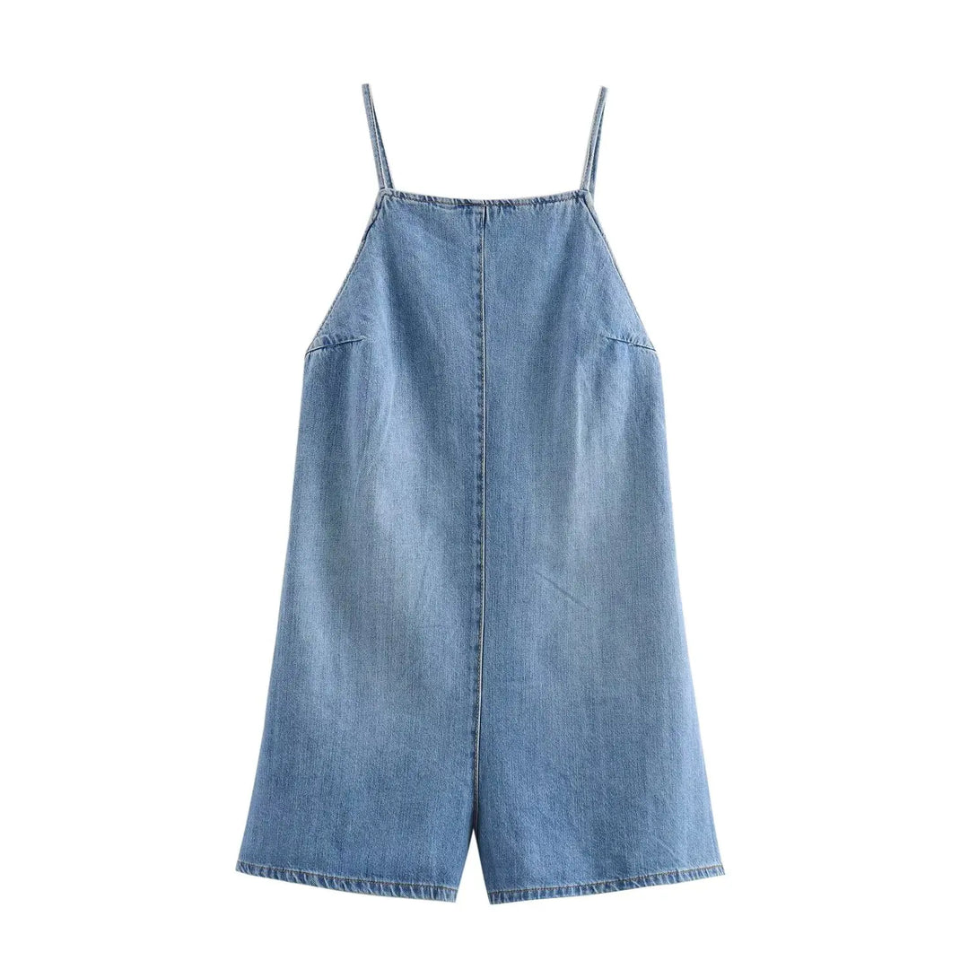 Backless Denim Strap Jumpsuit