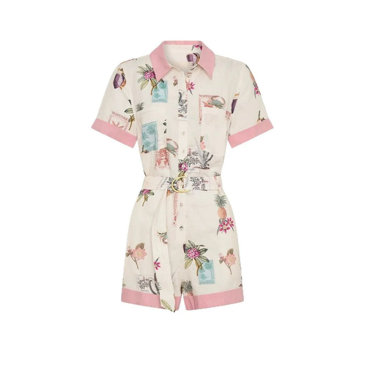 Printed Linen Shirt Romper