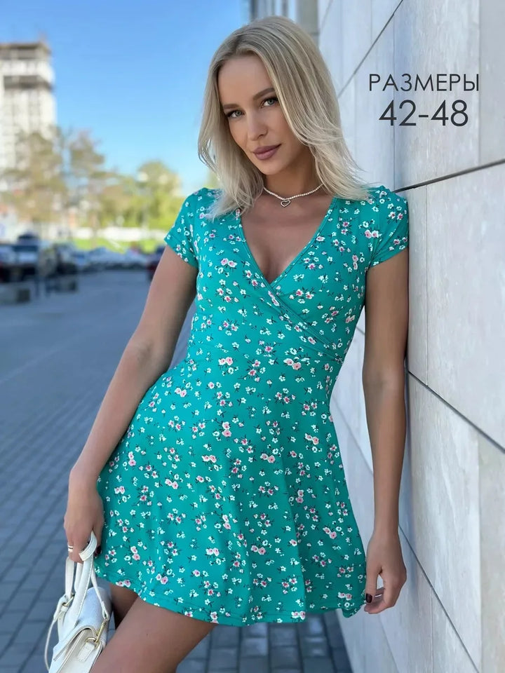 Boho Floral Print Dress Leopard Dress