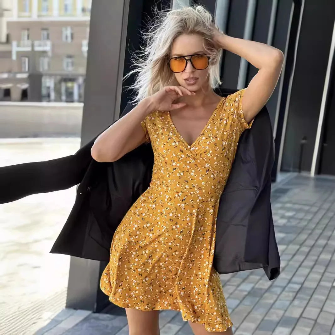 Boho Floral Print Dress Leopard Dress